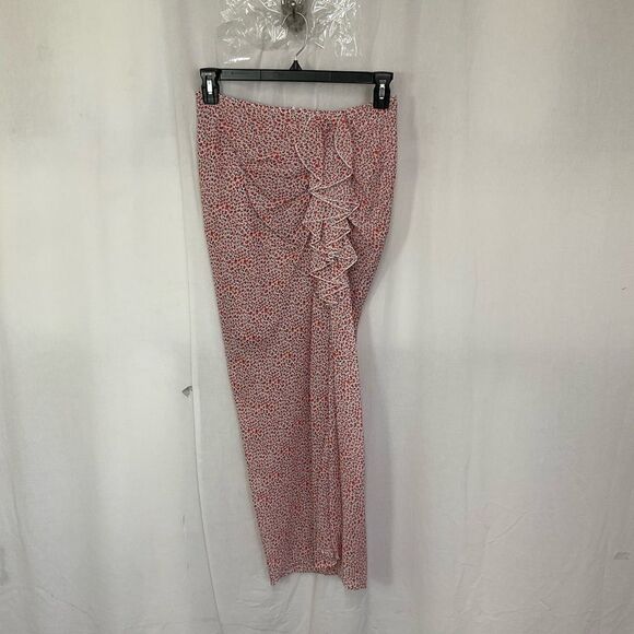 New Katharine Kidd Lilya White Orange Tulip Print Ruffle Front Slit Midi Skirt 4 - Picture 4 of 13